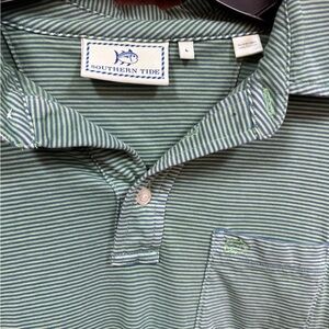 Southern Tide Skipjack Striped Cotton Polo – Size Large – Sage Green/white